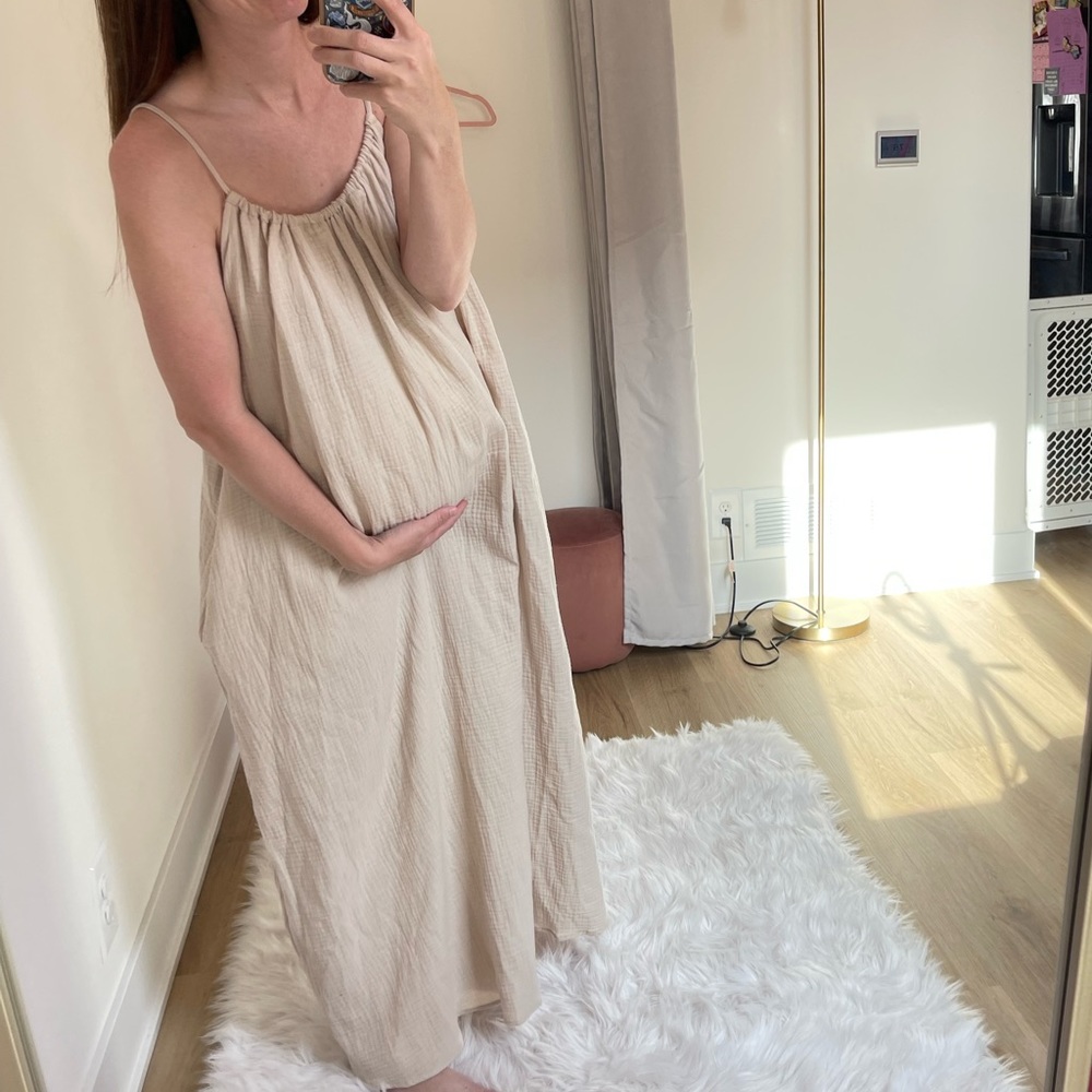 Taupe linen maternity dress